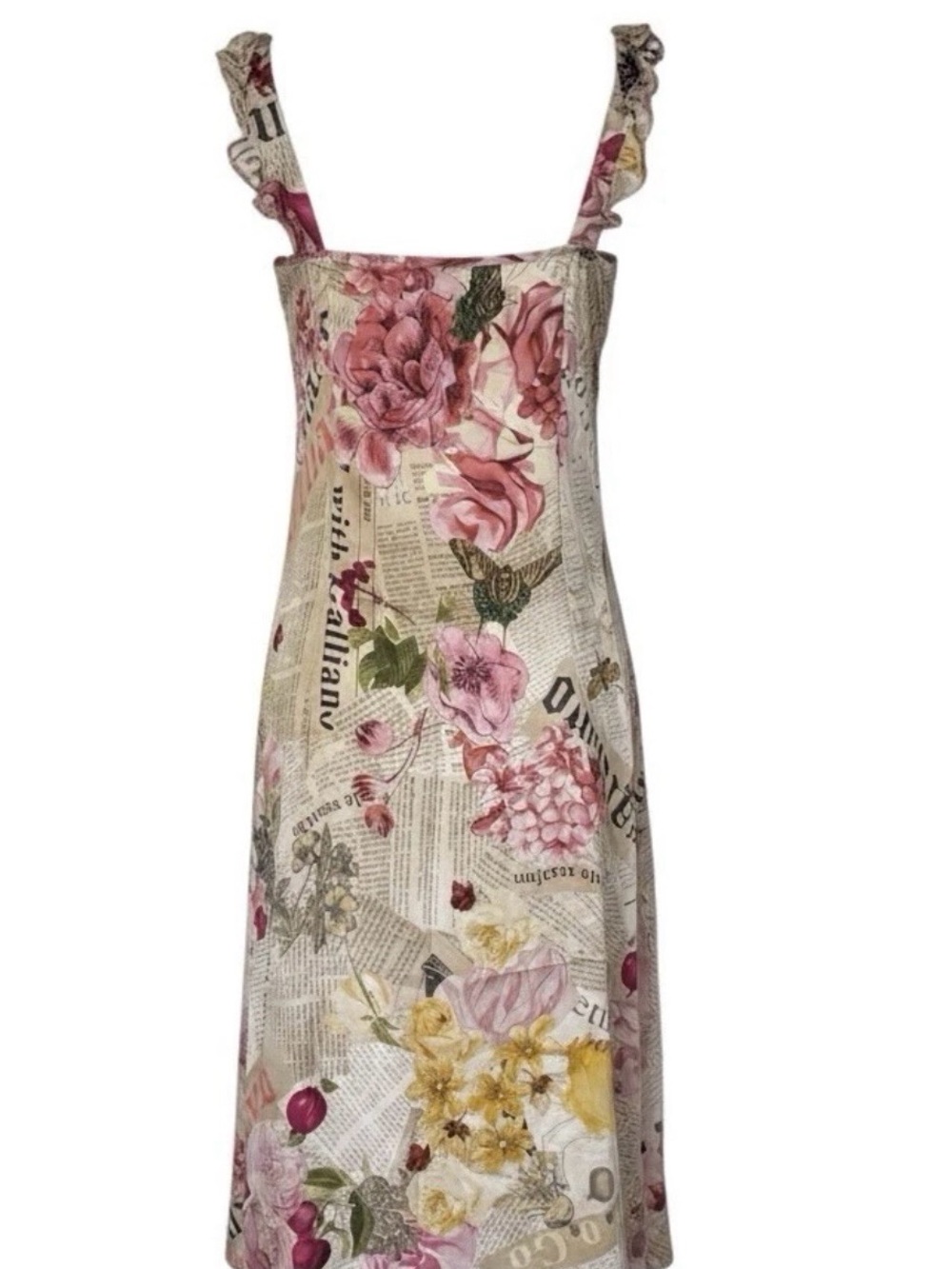 Galliano Newspaper and Floral Print Dress - Picture 2 of 8